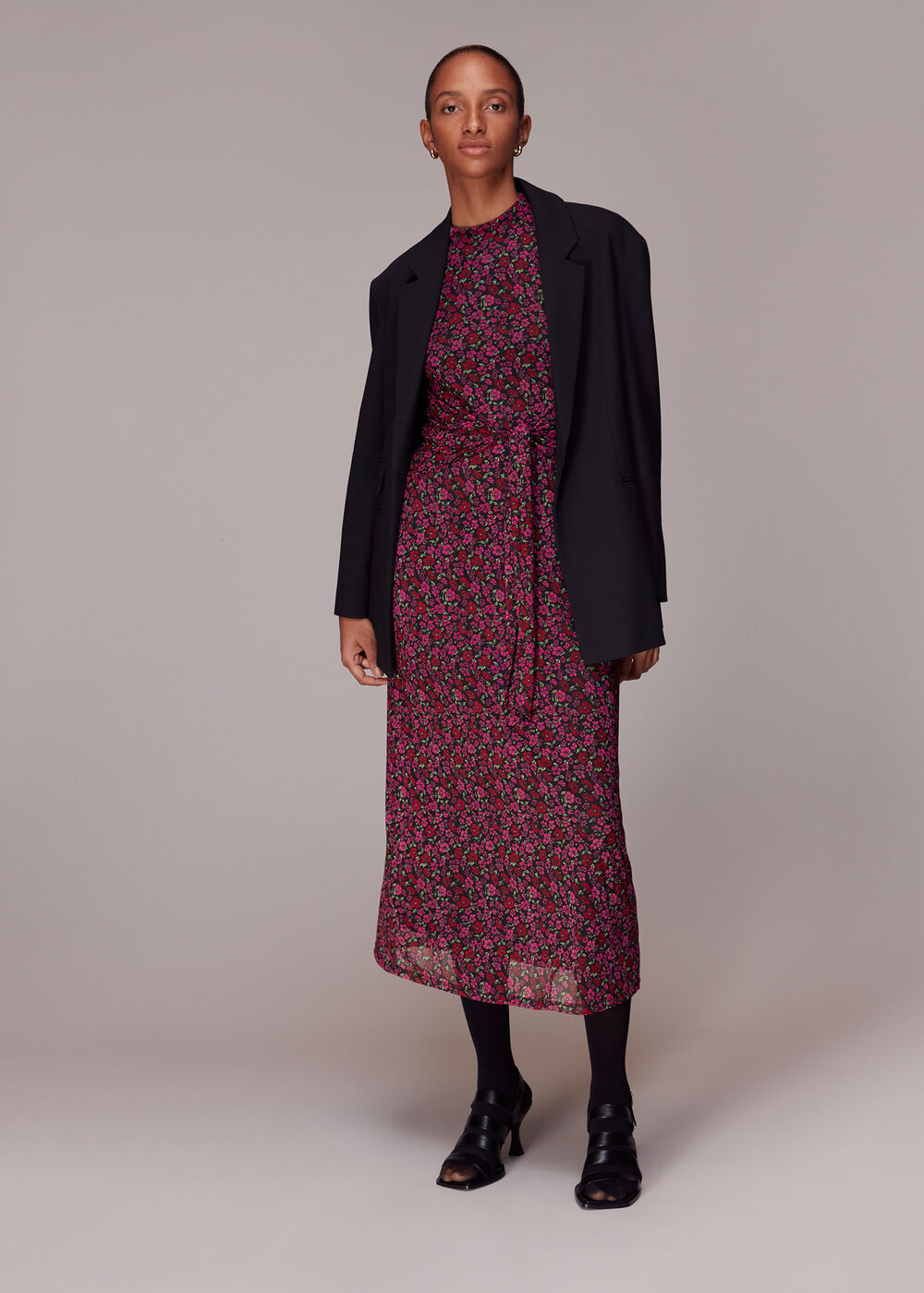 Outlined Floral Tie Mesh Dress